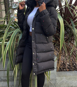 OEM Wholesale <b>Hooded</b> Puffer Jacket <b>Black</b> Dot Pattern Thick Polyester Winter Casual <b>Coat</b> Zipper Closure Unisex - Product Image 5