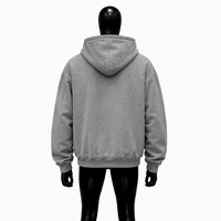 Sweat à capuche gris entièrement zippé pour homme, coupe oversize premium, style streetwear, motif à petits pois noirs, en polaire, décontracté, mode hiver automne