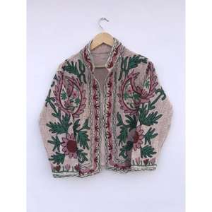 Handmade Floral Suzani Embroidery Varsity <b>Jacket</b> Winter Coat <b>Hippie</b> Bohemian Outerwear Gift for Her Cotton Knitted Button Pocket - Product Image 3