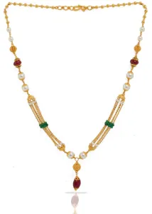 Collier en perles dorées et orné de perles avec des accents rouges et verts, bijoux ethniques élégants pour femmes - Product Image 2