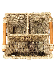 Panier de rangement écologique en jacinthe d'eau, rectangulaire, tissé, avec poignées en bois, pour la maison et la salle de bain - Product Image 2