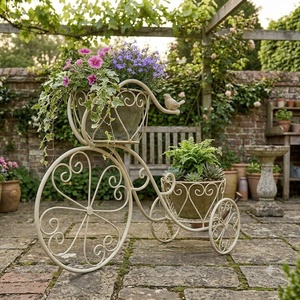 <b>Vintage</b> Wrought Iron Bicycle <b>Plant</b> <b>Stand</b> 1-Tier Powder Coated Metal Eco-friendly Flower Pot Holder for Outdoor Garden Decor - Product Image 4