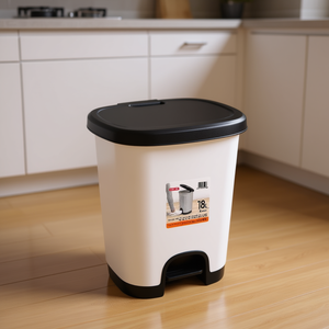 CUBO PEDAL 18L, Cubo de Basura Blanco con Tapa Negra, Diseño Abatible, Práctico Contenedor de Residuos - Product Image 2