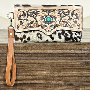 New Customized Hand Tooled Cowhide Leather <b>Wallet</b> With Detachable Wristlet for Women Genuine Leather Durable Clutch for Women's - Product Image 4