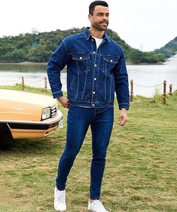 Men's Classic Denim Jacket Solid Color Turn-down Collar Casual Style Single Breasted <b>Button</b> Front Regular Fit Autumn Wear - Product Image 1