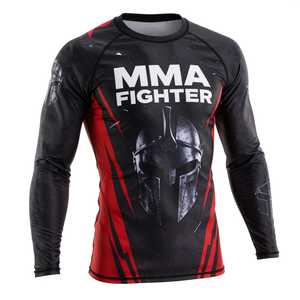 Camiseta de Compresión de Manga Larga para Luchadores de MMA, Diseño Sublimado de Secado Rápido, Color Negro y Rojo - Product Image 1