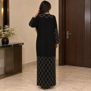 Black Embroidered <b>Abaya</b> Dress Long Sleeve Beaded Muslim Dress Floor Length <b>Wedding</b> Party Wear - Product Image 3