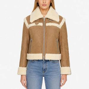 Shawna Motorcycle <b>Jacket</b>-Brown Genuine <b>Suede</b> Leather with Faux Fur Lining Breathable - Brown <b>Jacket</b> Leather - Product Image 1