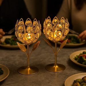 Porte-bougie en cristal doré en forme de tulipe pour la décoration de la maison - Product Image 3