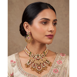 Indian Ethnic Dipali Pachi Kundan Brass Gold Plated Zircon Bridal Choker Set with Ring for Wedding - Product Image 1