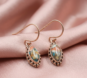 Natural Oyster Turquoise Marquise <b>Dangle</b> <b>Earrings</b> 925 Sterling Silver Rose <b>Gold</b> Yellow <b>Gold</b> Plated Handmade Jewelry for Women - Product Image 6