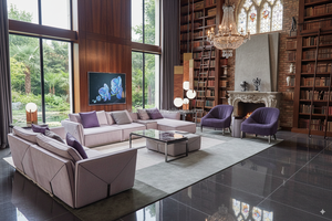 Ensemble de salon <span class=keywords><strong>moderne</strong></span> et élégant avec canapé modulaire <span class=keywords><strong>gris</strong></span> et fauteuils violets - Product Image 4