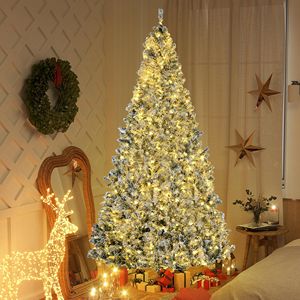 210 cm 9FT Prelit Artificial Christmas <b>Tree</b> Flocked Snow Frosted Branches Warm White <b>LED</b> Lights Auto Open for Decorations - Product Image 2