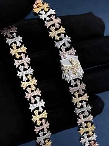 Men's 18K Gold Plated Cross Chain <b>Bracelet</b> With Zircon Channel Setting Hiphop Style Everyday Wear - Product Image 3