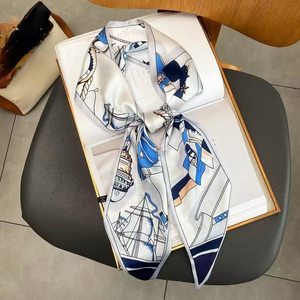 Fashion Print Hair Ribbon Bevel Silk Scarf Women <b>Neck</b> <b>Tie</b> Bag Scarfs Satin Silk Skinny Headscarves Ladies Foulard Floral Bands - Product Image 2