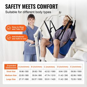 Eslinga de elevación de pacientes en forma de U de tamaño pequeño con soporte para la cabeza y pierna dividida para el cuidado de ancianos o discapacitados - Product Image 6