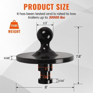 Adaptateur de remorque à col de cygne pour 5e roue - Récepteur de remorquage à rotule de 2 5/16 po, capacité de charge de 30 000 lb, montage robuste sur attelage - Product Image 2