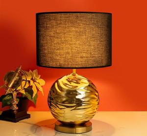 Golden Brass <b>Table</b> <b>Lamp</b> Round <b>Base</b> Black Fabric Shade Home Decoration Durable Metal Design - Product Image 1