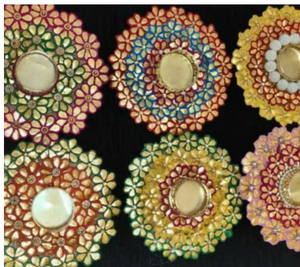 Circular Floral <b>Candle</b> Stand with <b>Pink</b> White Roses and Gold Center Handmade for Weddings - Product Image 3