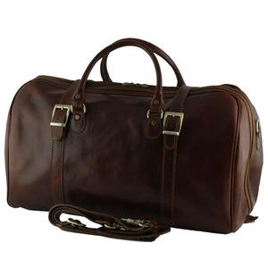 กระเป๋าเดินทางหนังแท้สีเข้มสไตล์วินเทจ กระเป๋าเดินทางสุดสัปดาห์สำหรับผู้ชายและผู้หญิง ความจุขนาดใหญ่ พกพาสะดวก กระเป๋าถือขึ้นเครื่องแบบคลาสสิก - Product Image 1