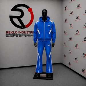 Conjunto Deportivo Azul Rey Personalizado para Hombre, Sudadera con Cremallera y Pantalones Acampanados, Dos Piezas, Paneles en Contraste, Ropa Deportiva Urbana, Venta al Por Mayor OEM - Product Image 3