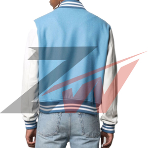 Blouson universitaire pour homme style urbain, en laine avec manches en cuir, décontracté, printemps-automne, style aviateur, avec lettres, type baseball - Product Image 2
