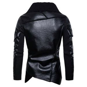 Men's Motorcycle Style <b>Leather</b> <b>Jacket</b> Fall Winter <b>Long</b> Windbreaker Outwear Button - Product Image 2