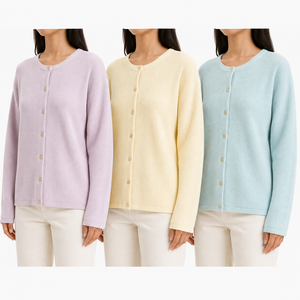 Cárdigan de cuello redondo de punto acanalado fino y elástico para mujer | |   Fabricante OEM ODM Bangladesh - Product Image 3