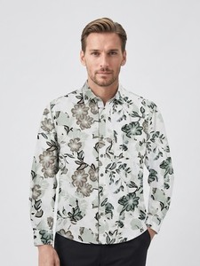 เสื้อเชิ้ตผู้ชายลายดอกไม้ ผ้าลินินผสมฝ้าย แขนยาว คอปก ระบายอากาศดี สไตล์ฤดูร้อน ติดกระดุมเม็ดเดียว ทอแบบพิเศษ - Product Image 2