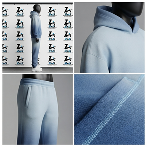 Blue Hooded Tracksuit Full Zip Sweatshirt Matching Joggers Casual Autumn Wear 100% Cotton Solid Design Men's Sweatsuit Unisex - Product Image 4