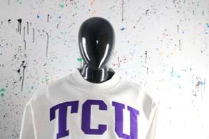 TCU ASH GREY <b>Mock</b> <b>Neck</b> Sweatshirt 100% PURPLE Applique Embroidery wide <b>neck</b> Sweatshirt Finer Threads - Product Image 3