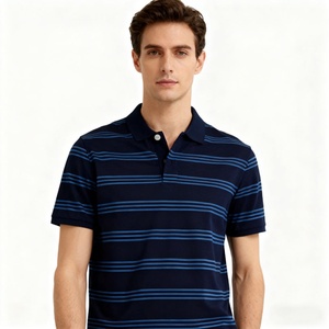 Polo de Punto a Rayas para Hombre, Manga Corta, Estilo Casual, Corte Regular, Diseño Azul Estampado - Product Image 1