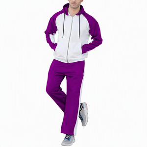 Ensemble de survêtement à capuche pour homme, couleur violette, avec fermeture éclair, manches longues, poches latérales, respirant, vêtements de sport décontractés - Product Image 1