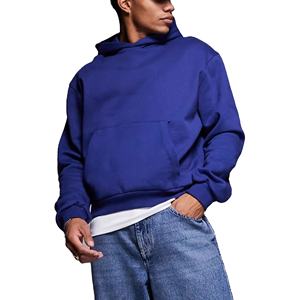 Sweats à capuche en coton 100% très vendus, surdimensionnés, épaules tombantes, streetwear, logo imprimé personnalisé, couleur bleu uni, pour hommes - Product Image 1