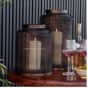 Wholesaler <b>Black</b> Iron Metal Wire Hanging <b>Candle</b> <b>Lantern</b> Set 2 Modern Luxury Eco-Friendly Handmade for Weddings Christmas Home - Product Image 1