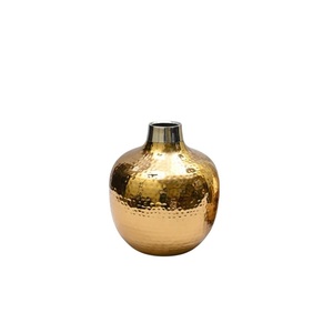 Jarrón de flores decorativo redondo de hierro martillado, chapado en cobre vintage y oro rosa, hecho a mano, para la decoración del hogar y la sala de estar. - Product Image 6