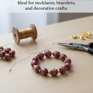 Cuentas de Vidrio Rojas Hechas a Mano, Hilo de 8 Pulgadas |   Cuentas Decorativas Hechas a Mano con Múltiples Formas Estilo Boda |   Cuentas Mixtas para Joyería y Manualidades DIY - Product Image 2