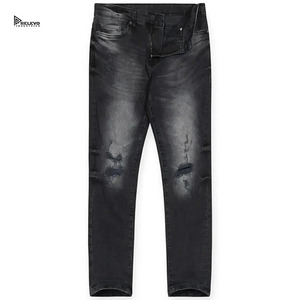 Men's Slim Fit Distressed Ripped <b>Soft</b> Denim <b>Jeans</b> Straight Leg Casual Style Mid Waist Cotton Fabric Sportswear - Product Image 1