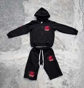 Ensemble sweat à capuche zippé et short en coton épais personnalisé, impression sérigraphique haute qualité, streetwear homme - Product Image 5
