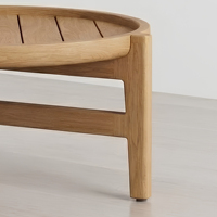 Ensemble de tables basses rondes en teck à lattes avec structure en bois massif, mobilier de salon commercial pour acheteurs de villas, centres de villégiature et hôtels en Indonésie