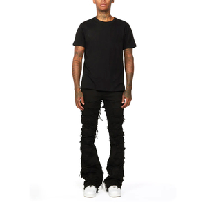 Jean évasé vintage pour homme, taille haute, déchiré, respirant, style streetwear, coupe empilée - Product Image 2