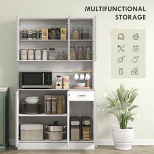 Aparador de Cocina Independiente Blanco de 71 Pulgadas con Vitrina, 6 Gabinetes de Almacenamiento, 3 Estantes Ajustables y Cajón - Product Image 4