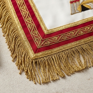 Custom Embroidered Leather <b>White</b> Masonic <b>Apron</b> with Gold Fringe Red Trim Double Headed Eagle Freemason Regalia Luxury - Product Image 4