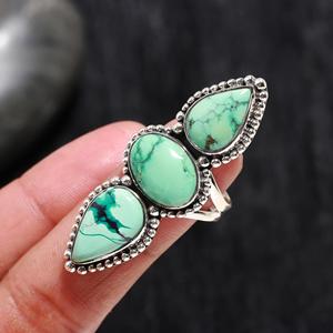 Mohave <b>Turquoise</b> <b>Ring</b> 925 Sterling Silver Handmade Oval Gemstone Hammered Statement <b>Ring</b> for Women At Best Price - Product Image 1