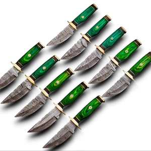 2026 New Design Handmade Damascus Steel Fixed Blade Drop Point 2.4mm Thickness Skinner Camping Knife Pakka Wood Brass Guard - Product Image 1