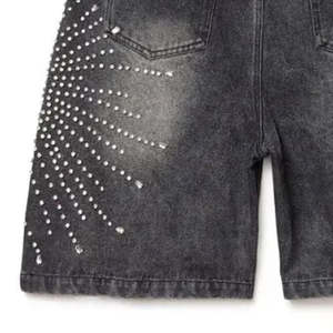 กางเกงยีนส์ขาสั้นผู้ชายสไตล์ลำลองแฟชั่นสตรีทแวร์ประดับเพชรเทียม เสื้อผ้าวิ่งออกกำลังกายฤดูร้อนขายดี - Product Image 5