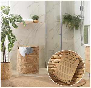 Natural Water Hyacinth Storage <b>Basket</b> With <b>Lid</b> And Handles For <b>Laundry</b> Organization Rustic Style Circular Shape - Product Image 4