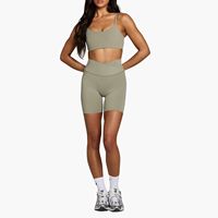 Ensemble de sport pour femme en Spandex et Polyester, personnalisé, vente en gros, taille élastique unie, respirant, antibactérien, séchage rapide, pour le yoga