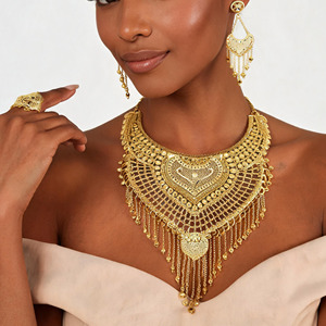 Wholesale 14K 18K 24K Gold Filled Bridal Set, Heavy Dubai Style Gold <b>Necklaces</b> Set, Traditional Turkish Design <b>Long</b> Fashion Set. - Product Image 2