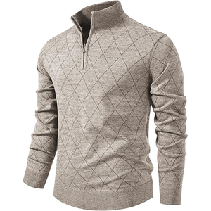 Light Brown Mens Slim Fit Casual Anti-Pilling Front Logo Knitted Sweater Winter Tops - Product Image 1